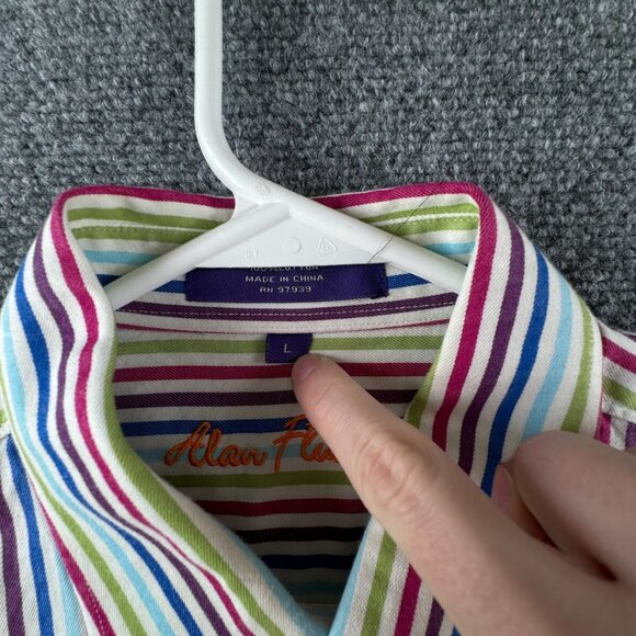 Alan Flusser Men’s Long Sleeve Button Up Shirt Striped Colorful Large Red Blue - Picture 7 of 10